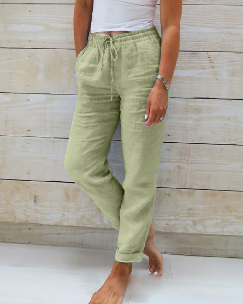 Pantaloni in cotone e lino con vita elastica 🥰Acquista 2 e ricevi la spedizione gratuita