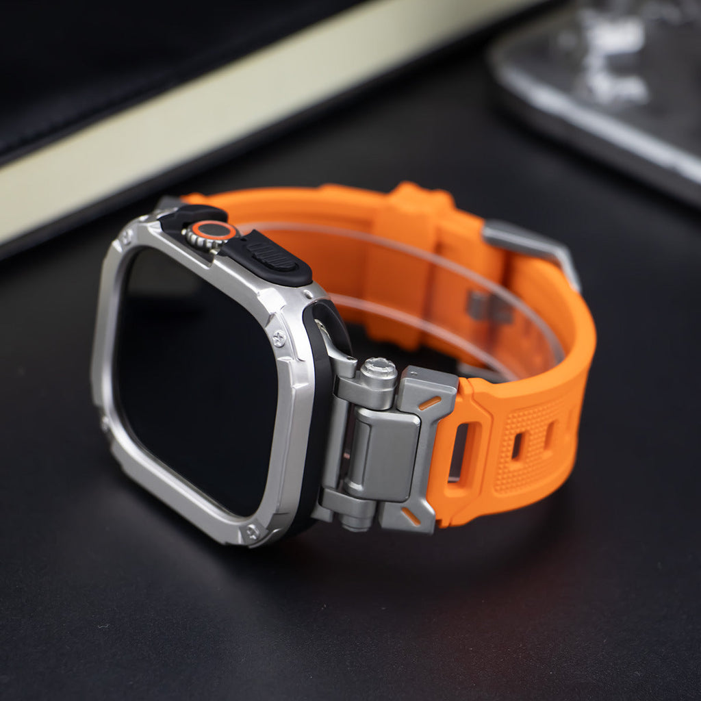 RavenTac Cinturino in Gomma Fluoro con Custodia 2-in-1 TPU PC per Apple Watch