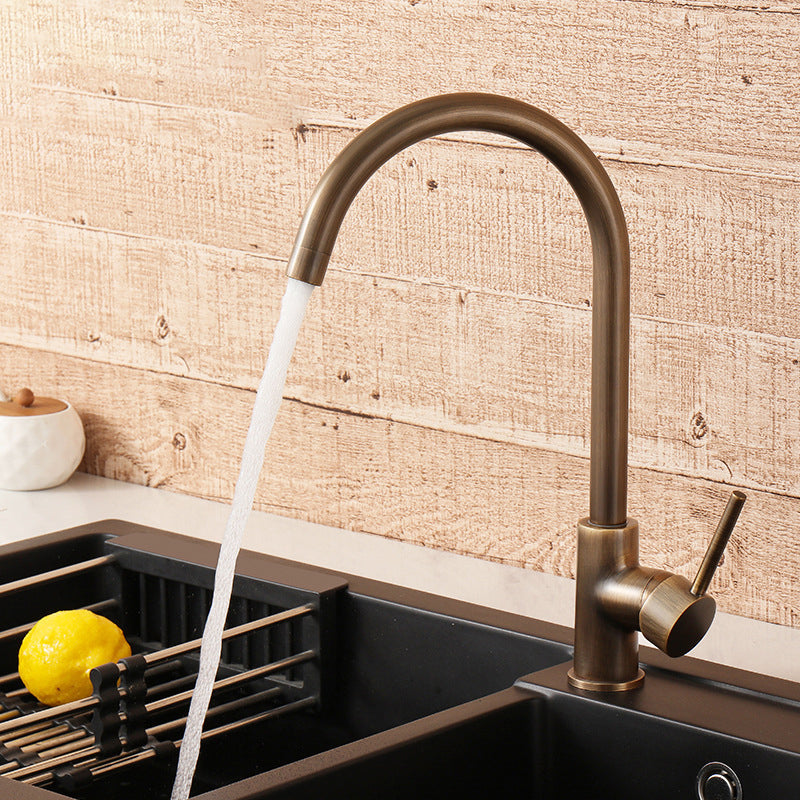 Rubinetto da Cucina in Ottone con Maniglia Singola e Finitura in Bronzo Antico