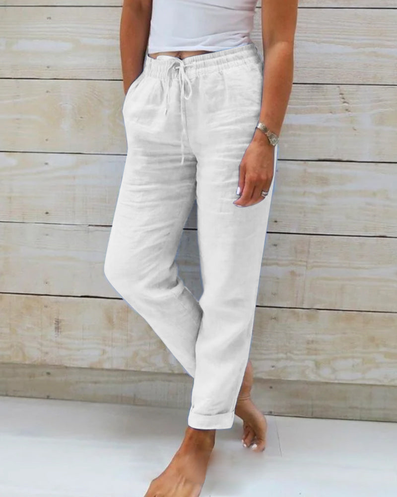 Pantaloni in cotone e lino con vita elastica 🥰Acquista 2 e ricevi la spedizione gratuita