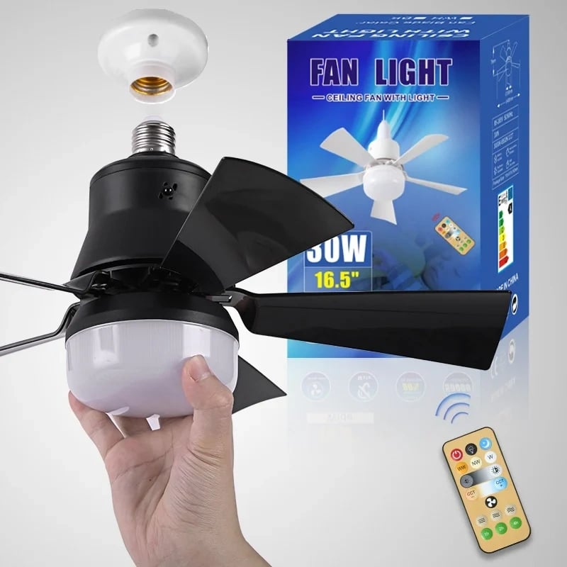 LuxeBreeze Ventilatore a Soffitto Portatile & Luce | Elegante soluzione 2-in-1 con telecomando per comfort e stile