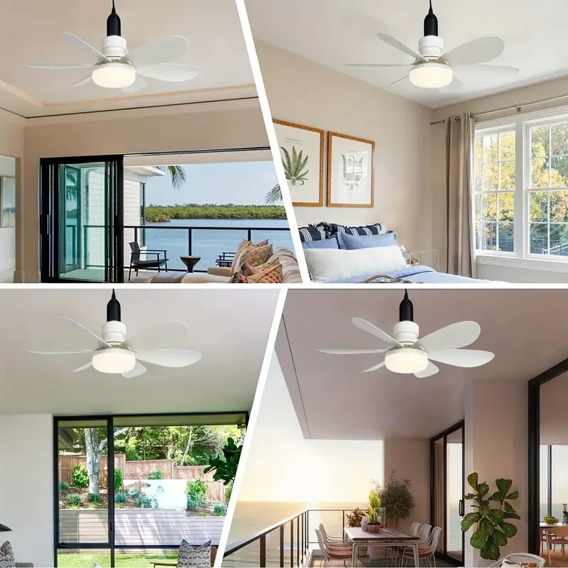 LuxeBreeze Ventilatore a Soffitto Portatile & Luce | Elegante soluzione 2-in-1 con telecomando per comfort e stile