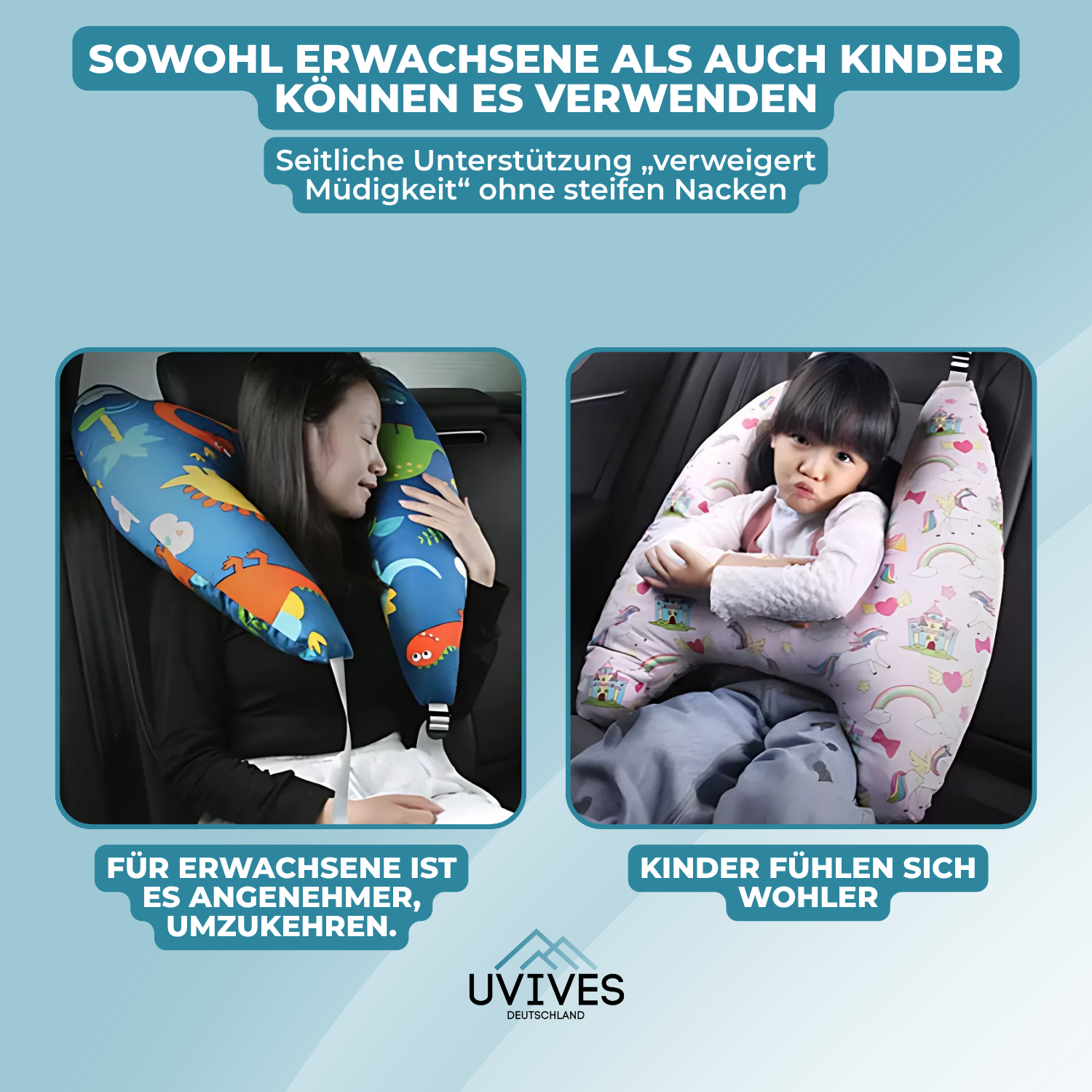 ComfortJourney - Cuscino da viaggio per bambini sul sedile posteriore dell'auto