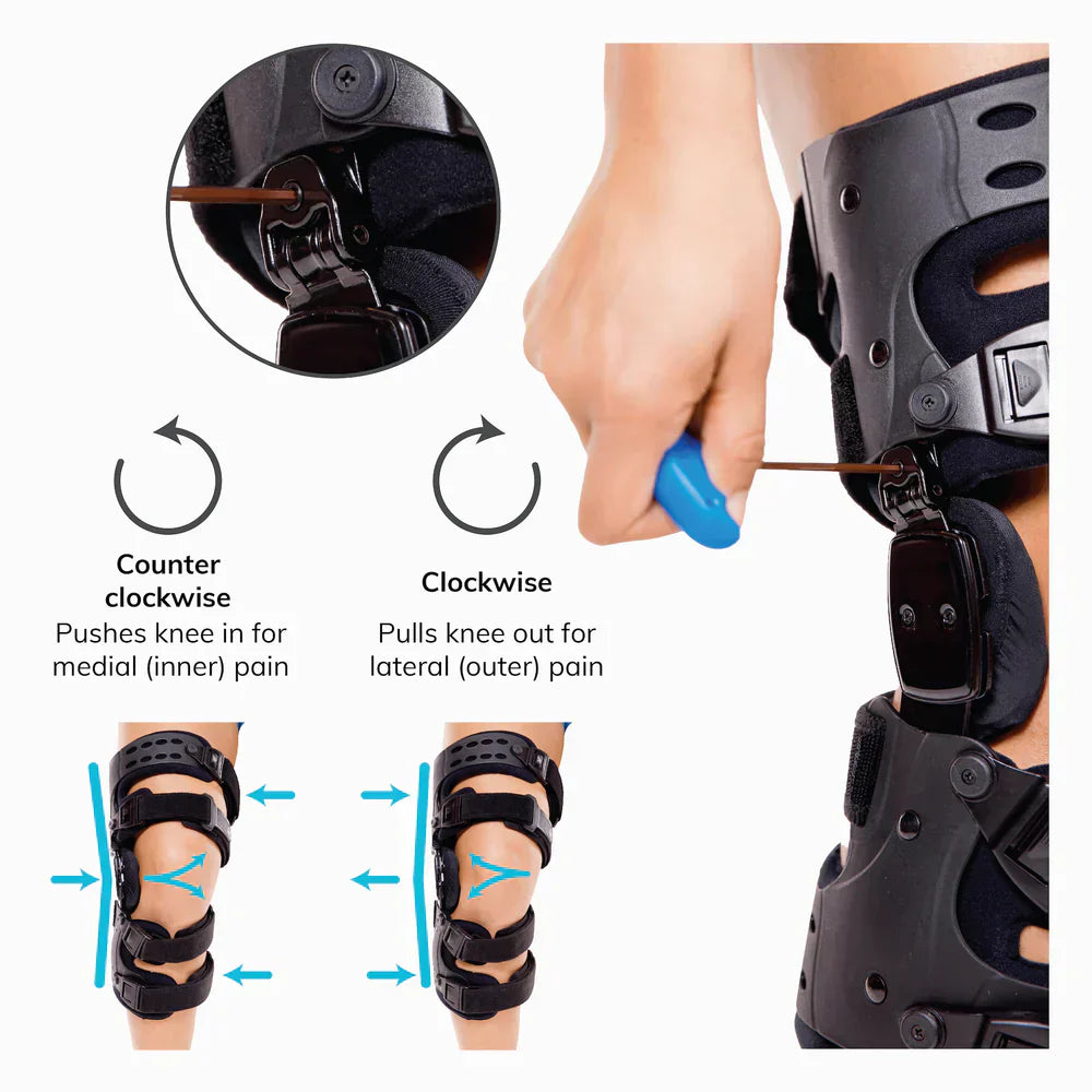 Brehn | Ginocchiera medica OA di scarico | Ortesi per artrosi unicompartimentale | Correzione Varus/Valgus & Controllo ROM | Scarico Mediale & Laterale | Angolo di movimento regolabile