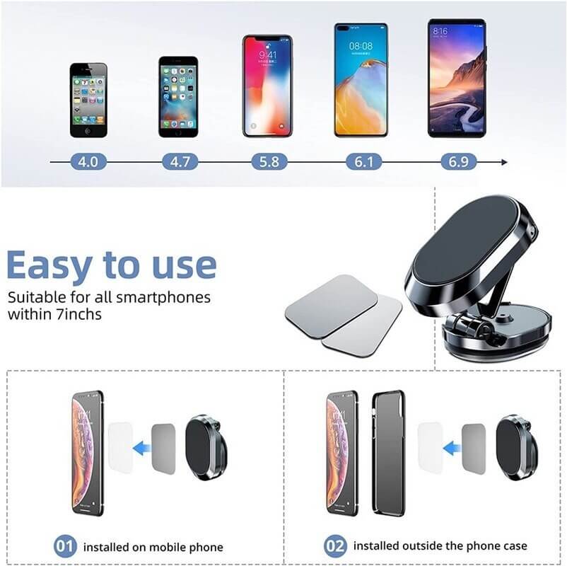 Supporto magnetico per smartphone MagHold | Pieghevole & Rotazione a 360° | Forte forza magnetica | 1+1 GRATIS