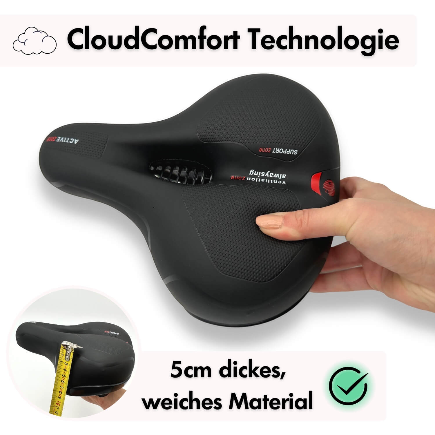 Sandsberg | Sella per Bicicletta CloudComfort Pro | Schiuma Memory che Allevia la Pressione | Nero