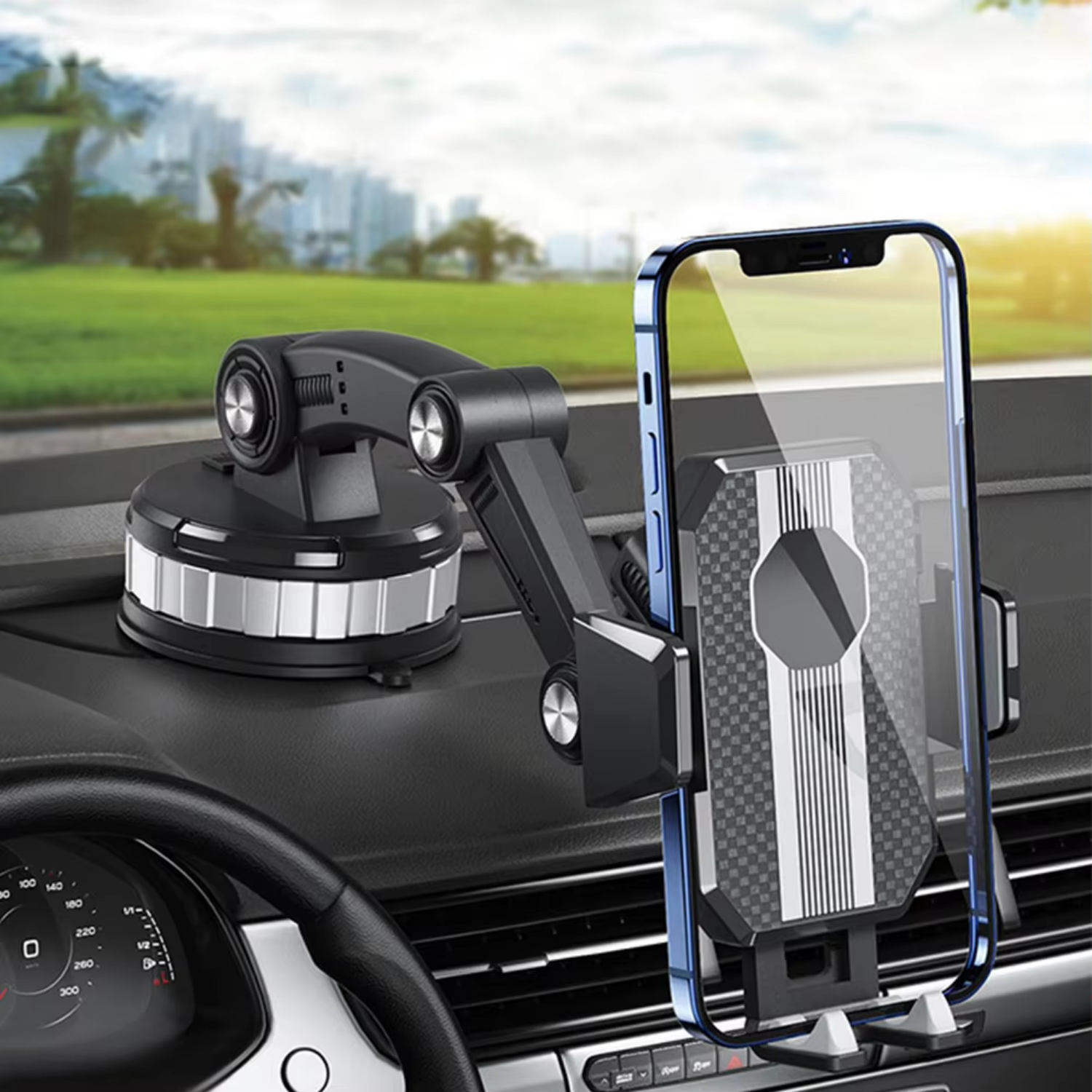 Supporto per telefono auto GripTech | Forte adesione del ventosa | Rotazione 360° | Uso con una mano