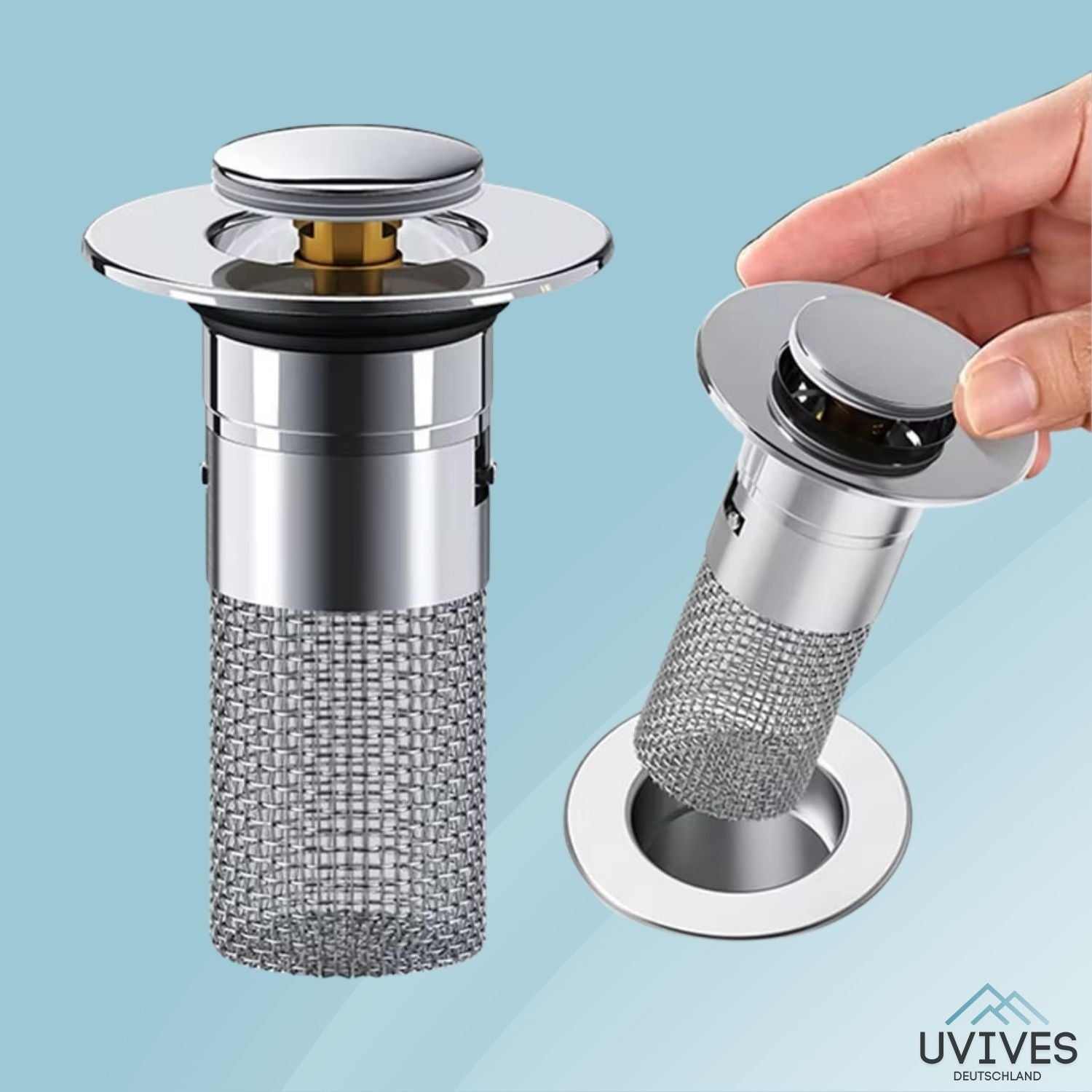 Filtro per scarico in acciaio inossidabile PureFlow™ | Scarico a pavimento 2-in-1 e tappo per lavandino | Previene ostruzioni e odori | Inossidabile e facile da pulire