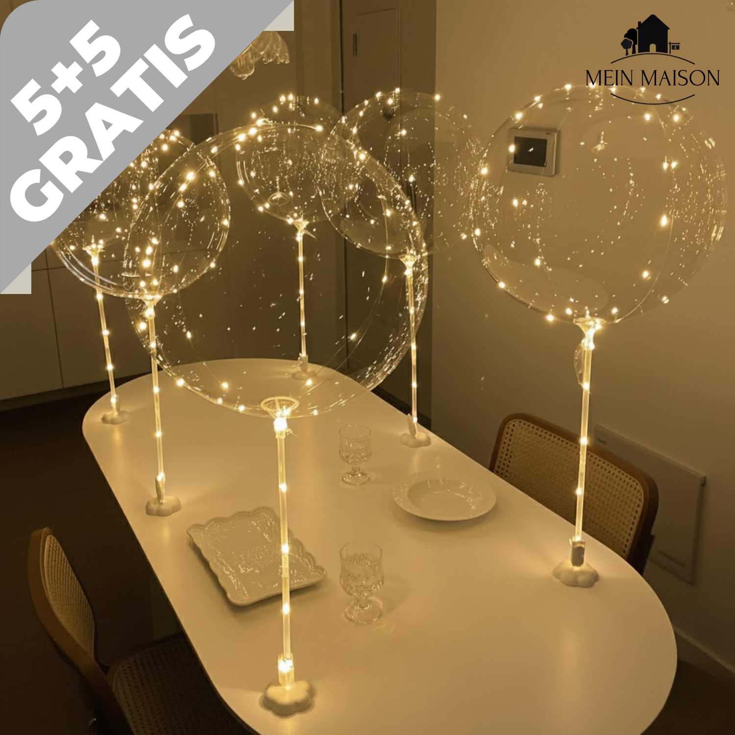 5+5 GRATIS | PartyGlow – Illumina ogni festa con luci LED a forma di palloncino riutilizzabili e caldi