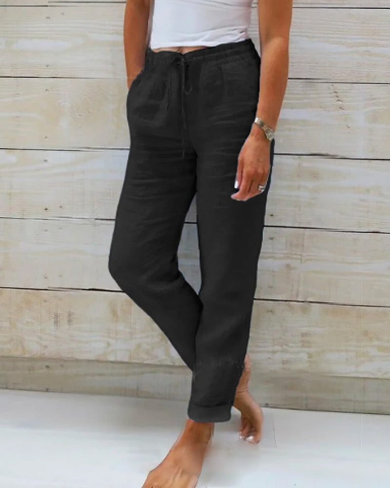 Pantaloni in cotone e lino con vita elastica 🥰Acquista 2 e ricevi la spedizione gratuita