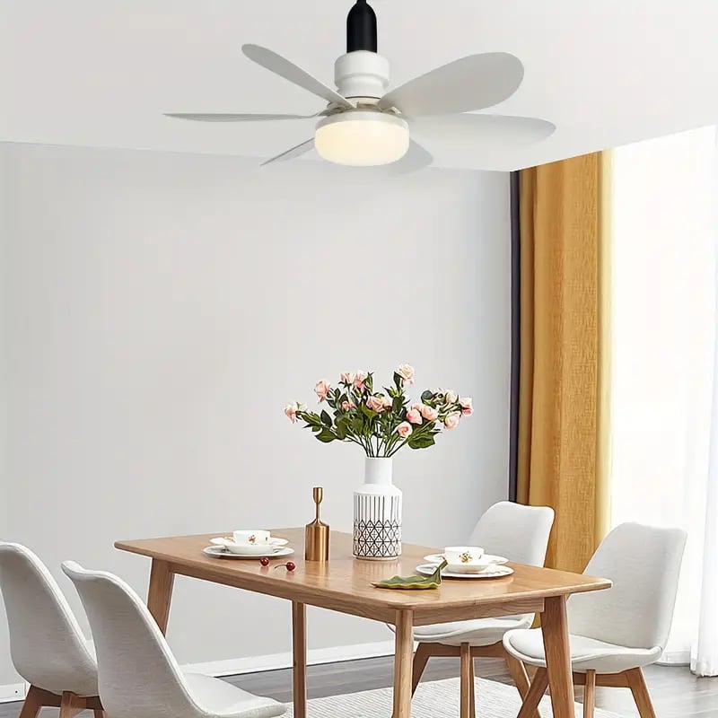 LuxeBreeze Ventilatore a Soffitto Portatile & Luce | Elegante soluzione 2-in-1 con telecomando per comfort e stile