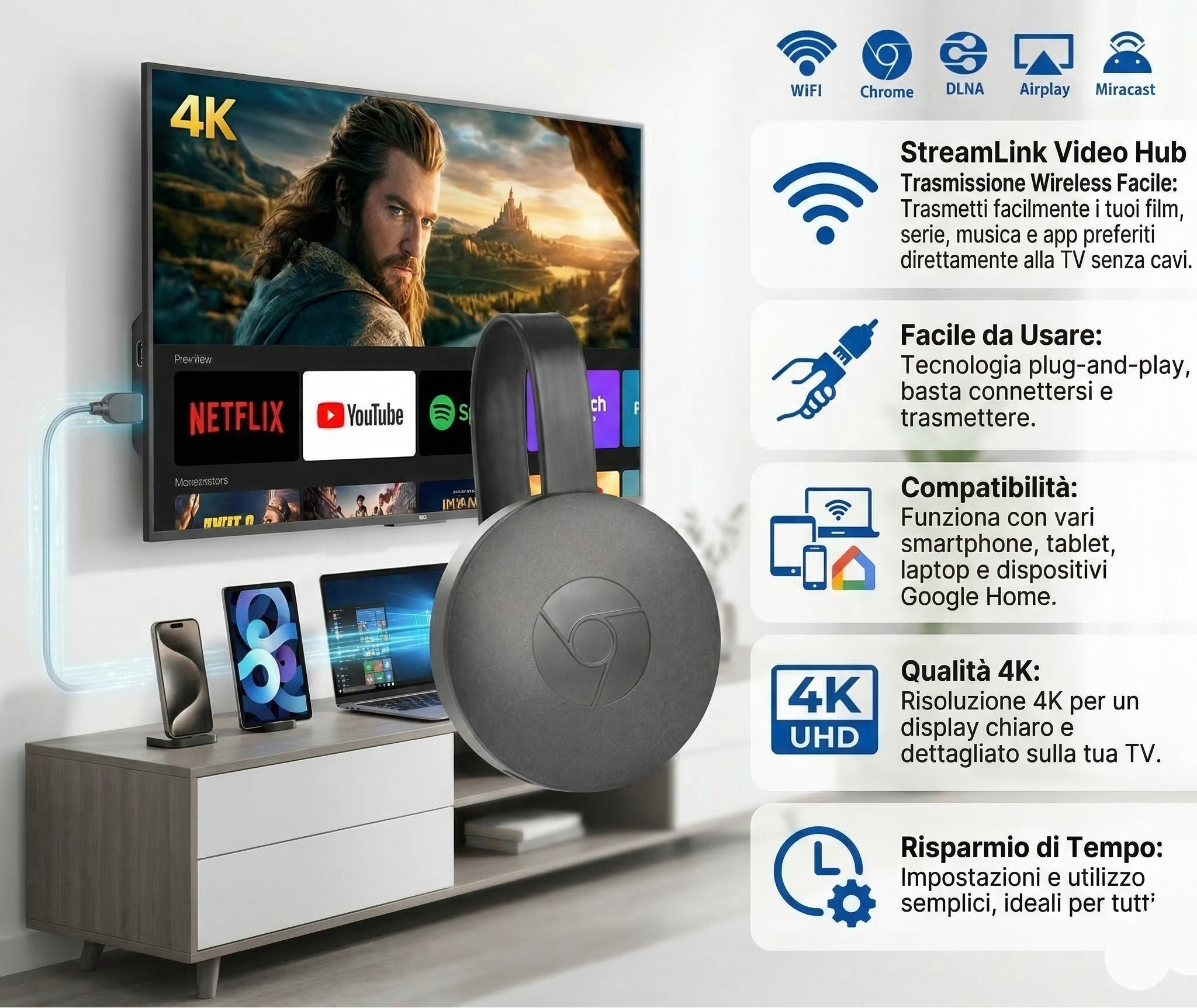 Adattatore Wireless Per Streaming Su TV