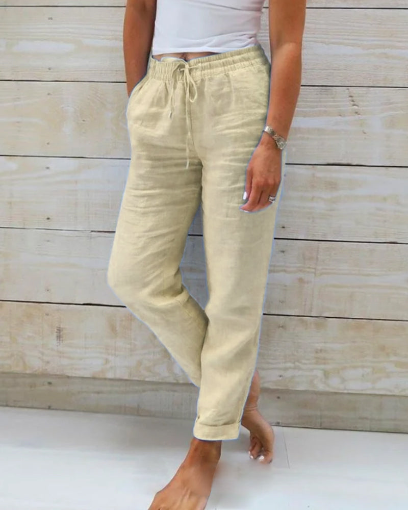 Pantaloni in cotone e lino con vita elastica 🥰Acquista 2 e ricevi la spedizione gratuita