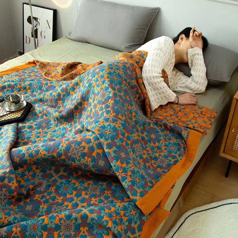 Piumone in Cotone a Sei Strati con Motivo Blu – TerraLoom Coperta Confortevole