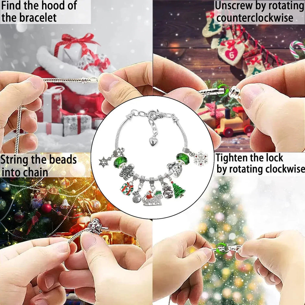 Set di gioielli dell'Avvento | Braccialetto di Natale fai-da-te con 24 ciondoli | Idea festiva per il conto alla rovescia