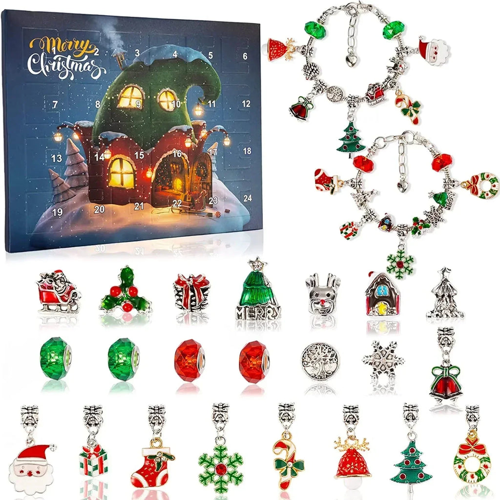 Set di gioielli dell'Avvento | Braccialetto di Natale fai-da-te con 24 ciondoli | Idea festiva per il conto alla rovescia