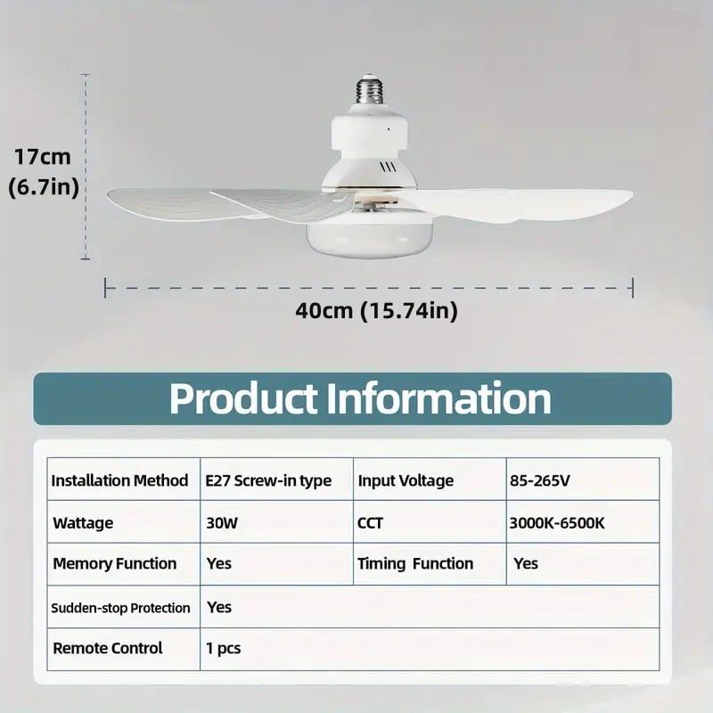 LuxeBreeze Ventilatore a Soffitto Portatile & Luce | Elegante soluzione 2-in-1 con telecomando per comfort e stile