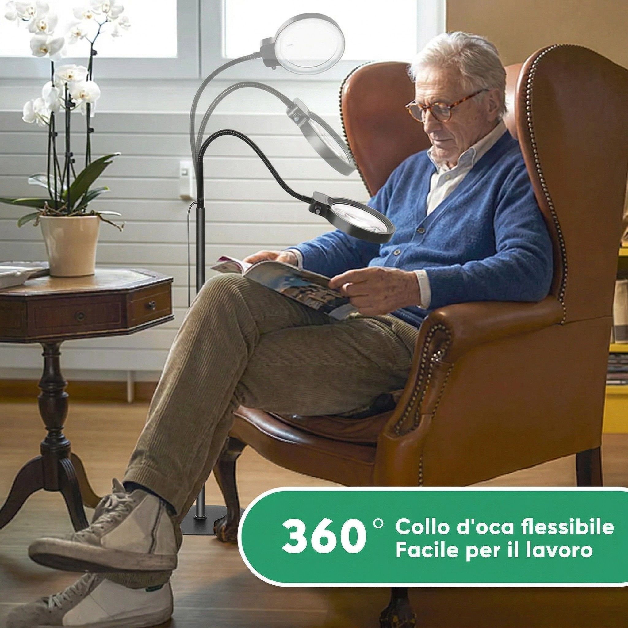 Lampada con Lente d’Ingrandimento da Terra LED per Lettura Senza Mani