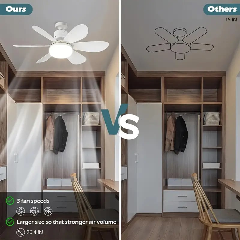 LuxeBreeze Ventilatore a Soffitto Portatile & Luce | Elegante soluzione 2-in-1 con telecomando per comfort e stile