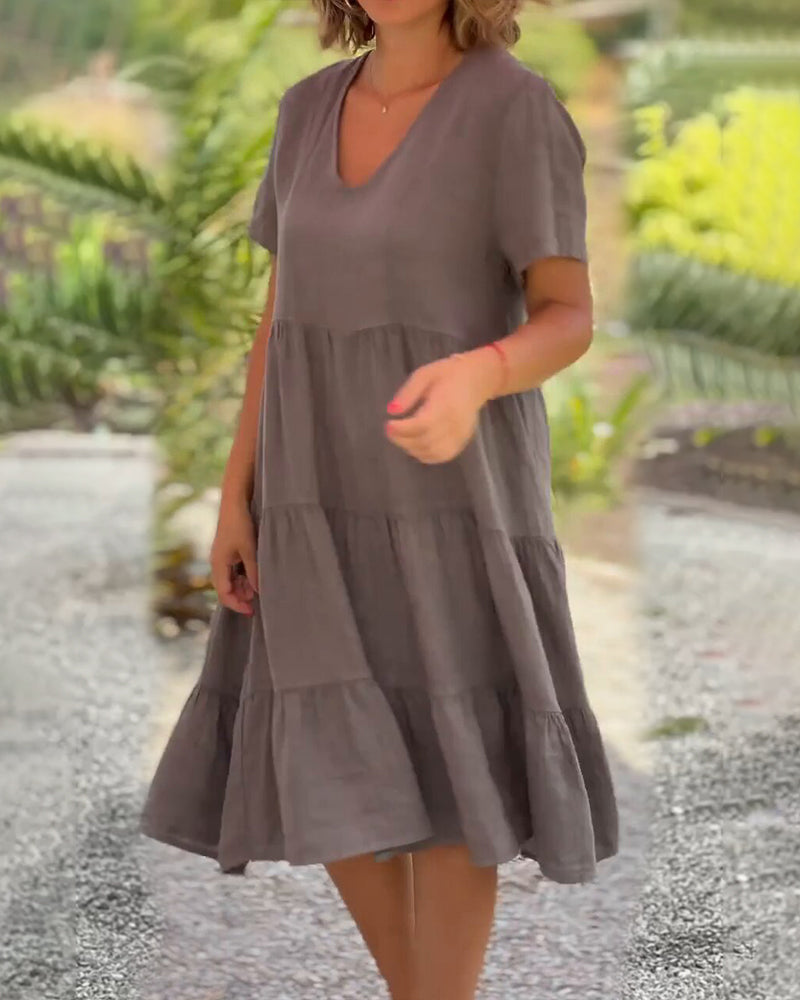 Jula - Abito in cotone e lino con scollo a V