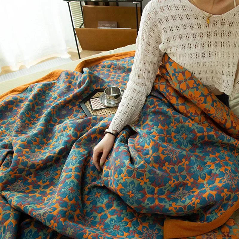 Piumone in Cotone a Sei Strati con Motivo Blu – TerraLoom Coperta Confortevole