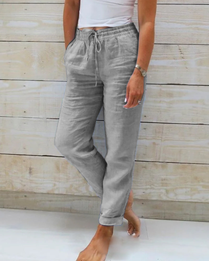 Pantaloni in cotone e lino con vita elastica 🥰Acquista 2 e ricevi la spedizione gratuita