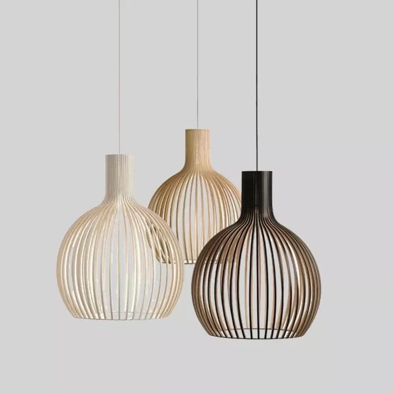 FjordLoom Lampada a Sospensione in Legno Rustico con Cavo Regolabile
