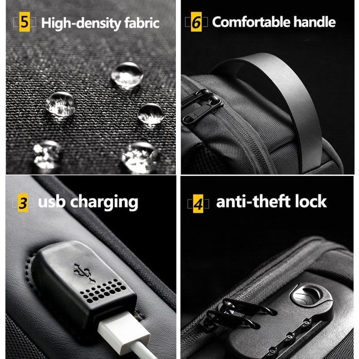 Borsa Antifurto | Porta USB | Impermeabile & Lucchetto a Codice