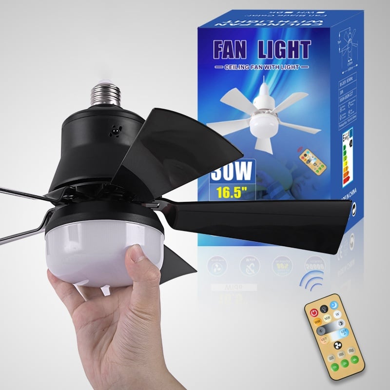 LuxeBreeze Ventilatore a Soffitto Portatile & Luce | Elegante soluzione 2-in-1 con telecomando per comfort e stile