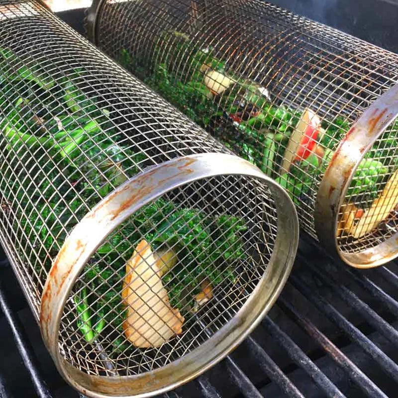 GrillMaster – Cestello per BBQ in acciaio inossidabile a 360° | 1+1 GRATIS | Cottura uniforme senza bruciature | Ideale per carne, verdure e affumicatura