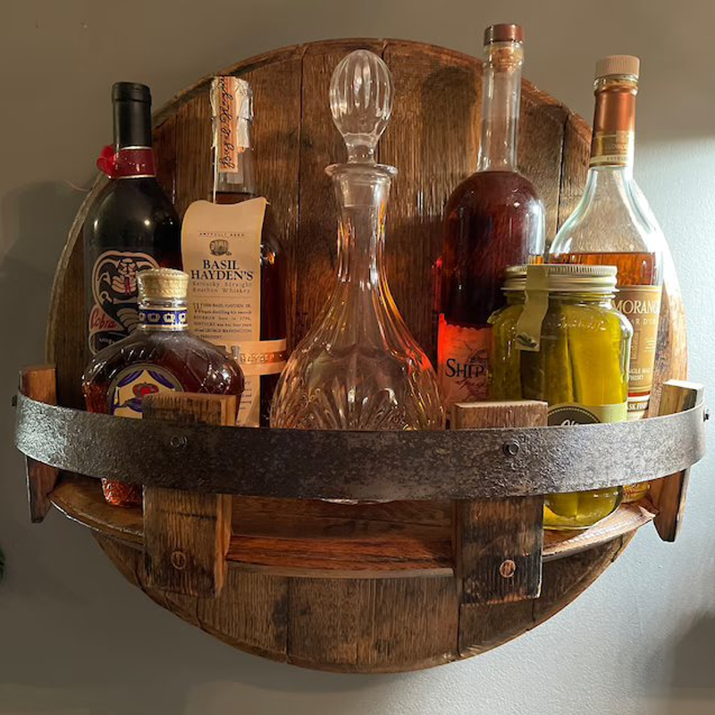 Sandsberg | Mensola da parete in barile di whiskey | Design in legno massello rustico | Rotonda