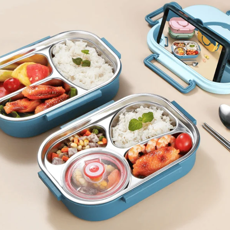 Thermo-Lunchbox in acciaio inossidabile – interno in acciaio inossidabile – 3 o 4 scomparti con ciotola per zuppa – Orologio da parete