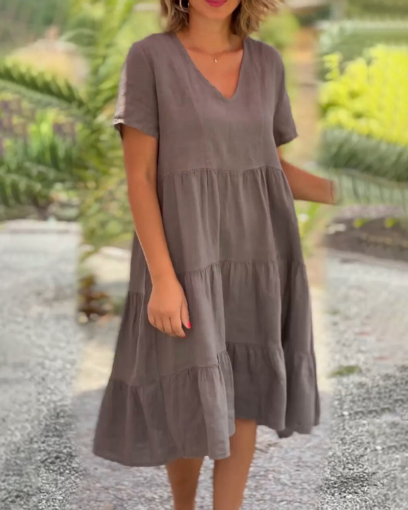 Jula - Abito in cotone e lino con scollo a V