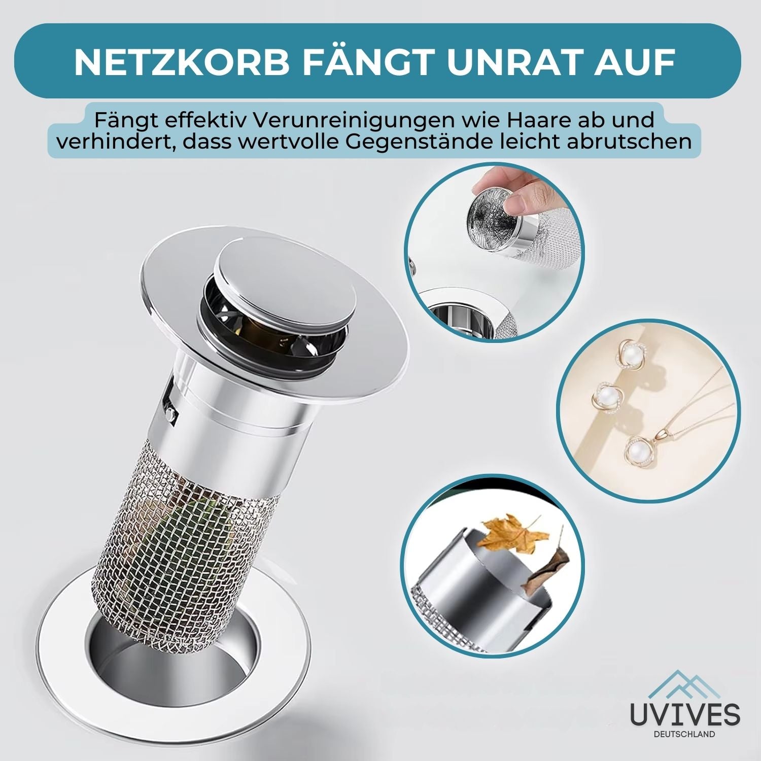 Filtro per scarico in acciaio inossidabile PureFlow™ | Scarico a pavimento 2-in-1 e tappo per lavandino | Previene ostruzioni e odori | Inossidabile e facile da pulire