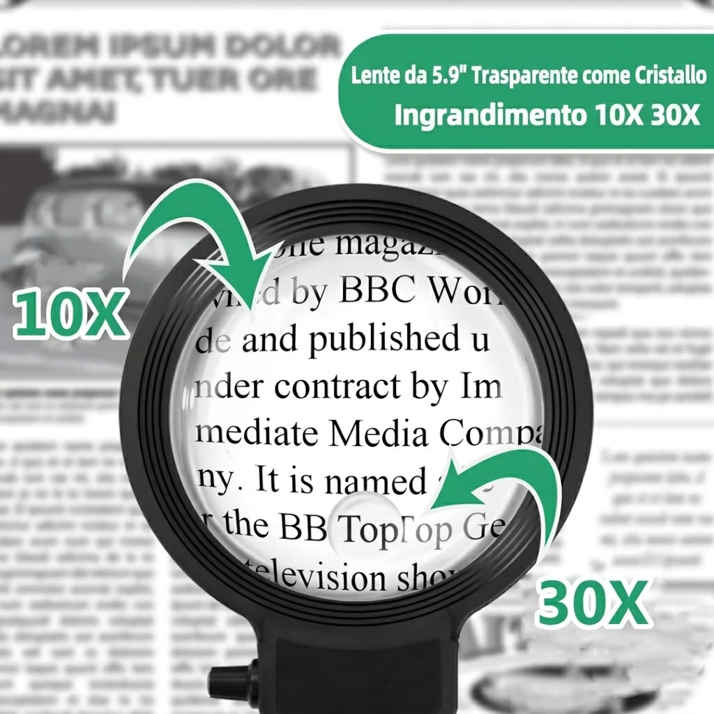 Lampada con Lente d’Ingrandimento da Terra LED per Lettura Senza Mani