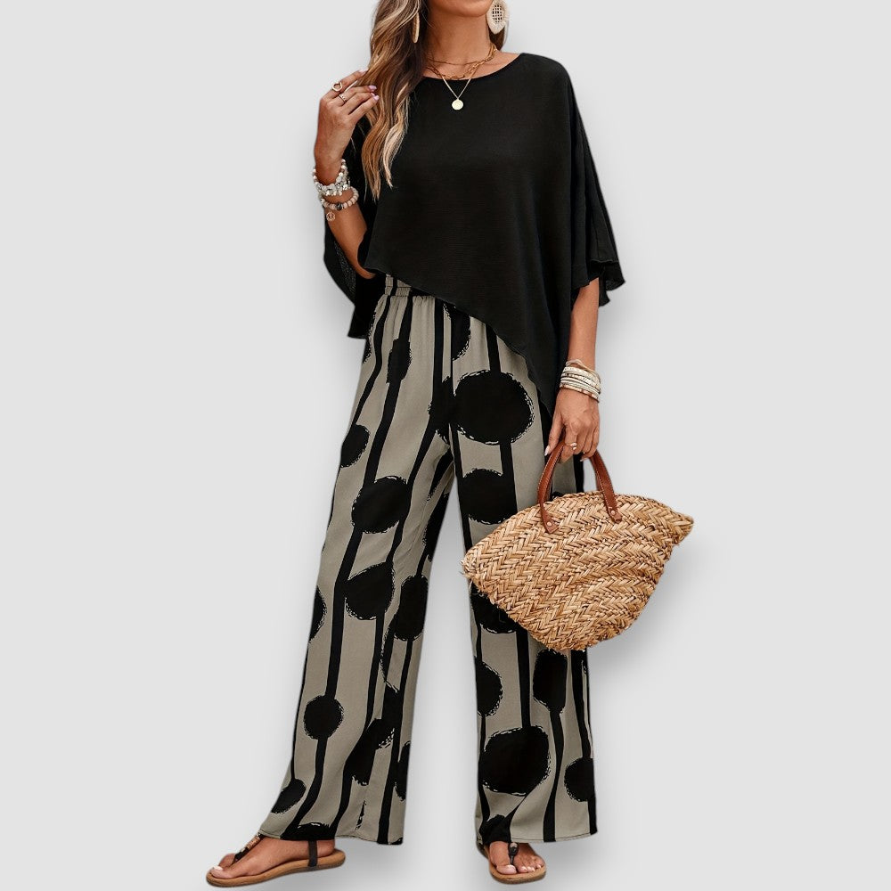Claudia – Elegante Completo Due Pezzi con Top Asimmetrico per Donne
