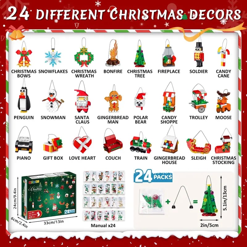 CraftVent | 24 Giorni di Countdown di Natale Ornamenti Set di Costruzione Calendario dell'Avvento