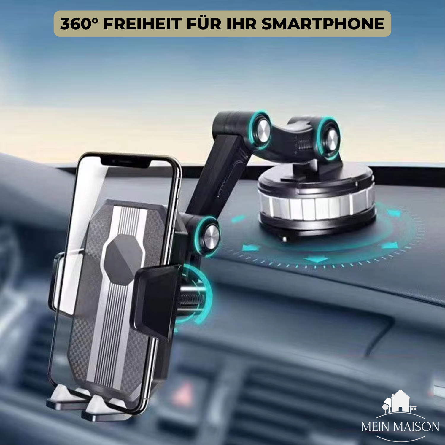 Supporto per telefono auto GripTech | Forte adesione del ventosa | Rotazione 360° | Uso con una mano