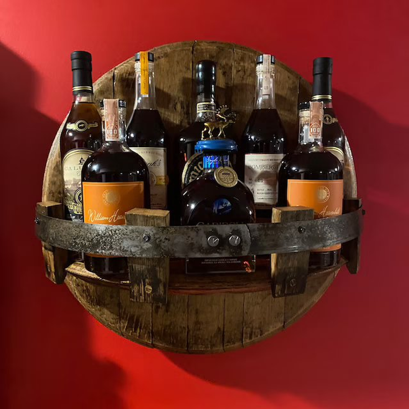Sandsberg | Mensola da parete in barile di whiskey | Design in legno massello rustico | Rotonda