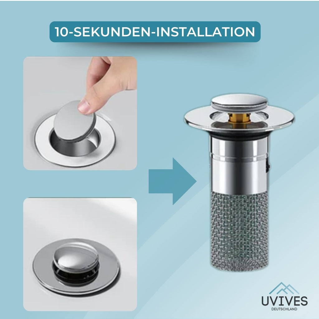 Filtro per scarico in acciaio inossidabile PureFlow™ | Scarico a pavimento 2-in-1 e tappo per lavandino | Previene ostruzioni e odori | Inossidabile e facile da pulire