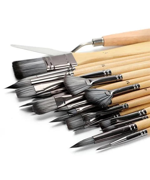 Set di pennelli per arte professionale con manici in legno naturale