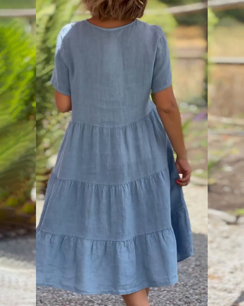 Jula - Abito in cotone e lino con scollo a V