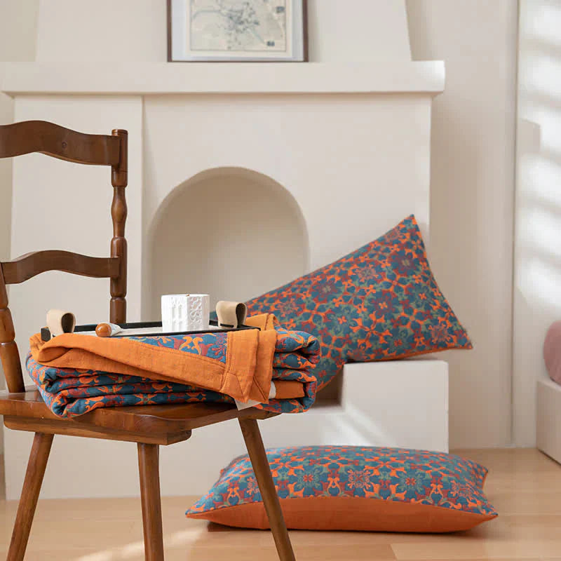 Piumone in Cotone a Sei Strati con Motivo Blu – TerraLoom Coperta Confortevole