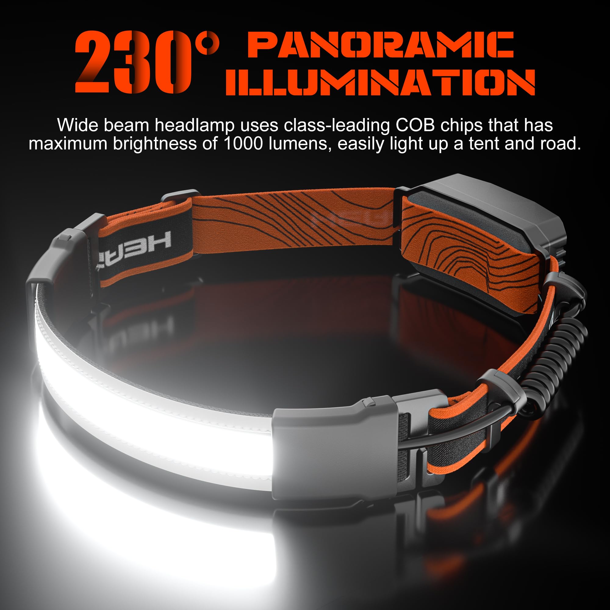 Hodelykt Ricaricabile Hopedone 1000 Lumen, Angolo di Visione di 230°, Impermeabile, 2-Pack, Arancione