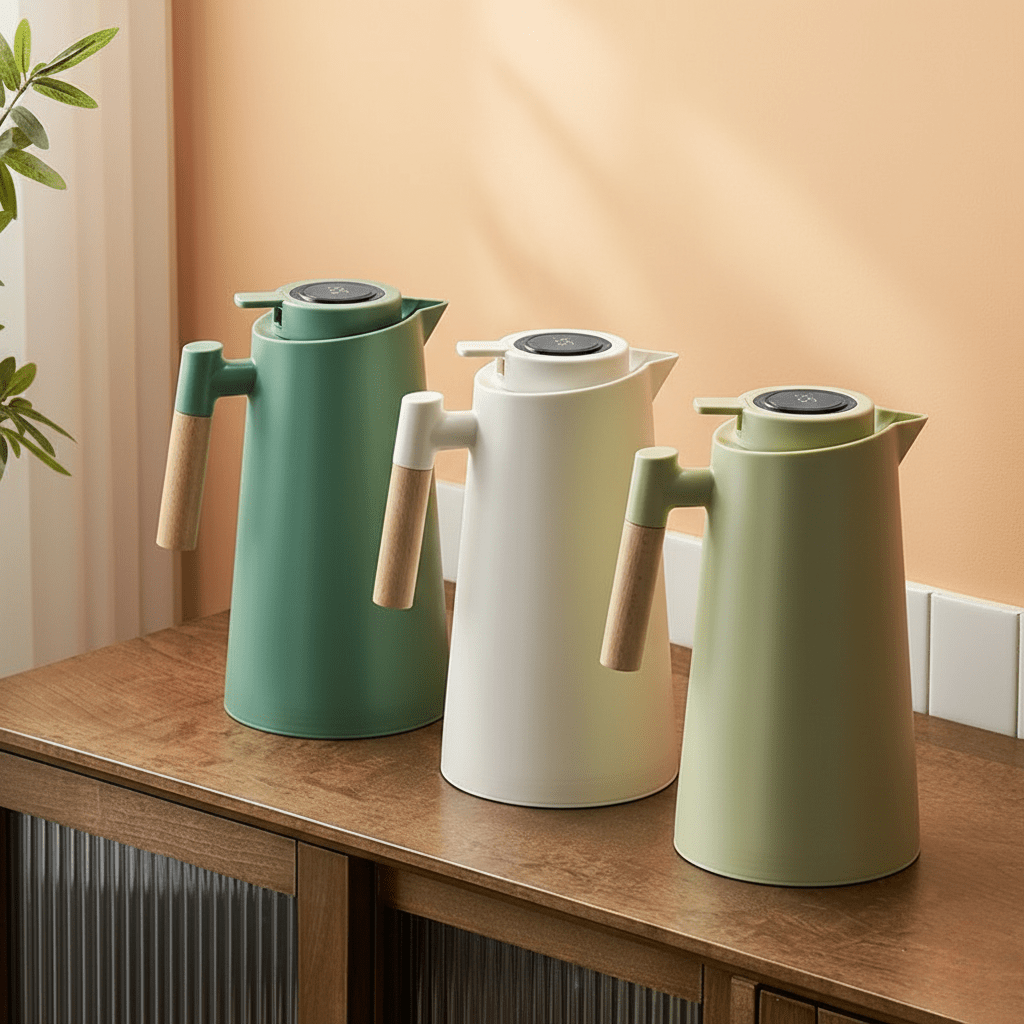 LATTEA THERMO – Thermos a doppia parete con indicatore di temperatura e manico in legno