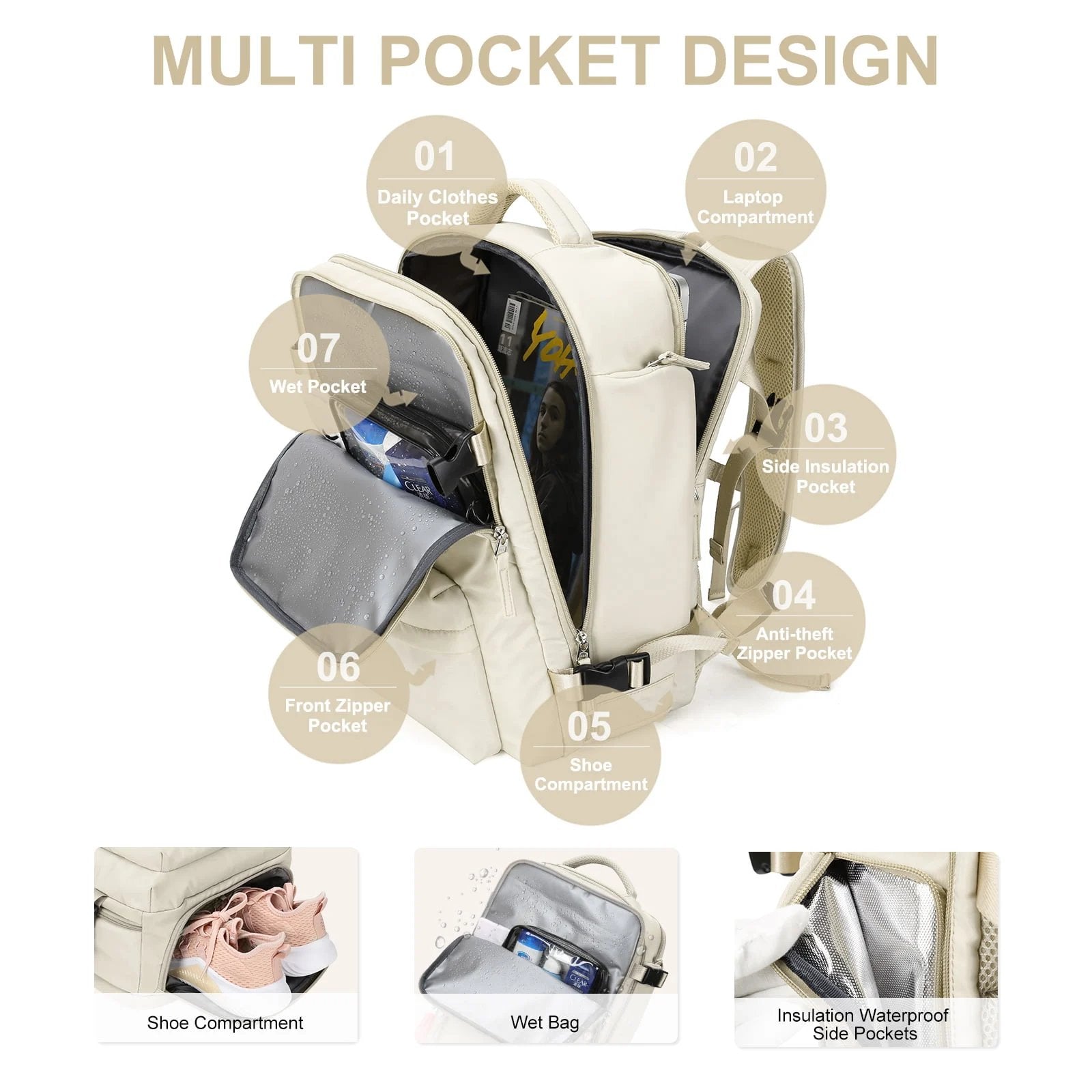 Grande borsa da viaggio per donne zaino da trekking impermeabile – 35L multifunzione