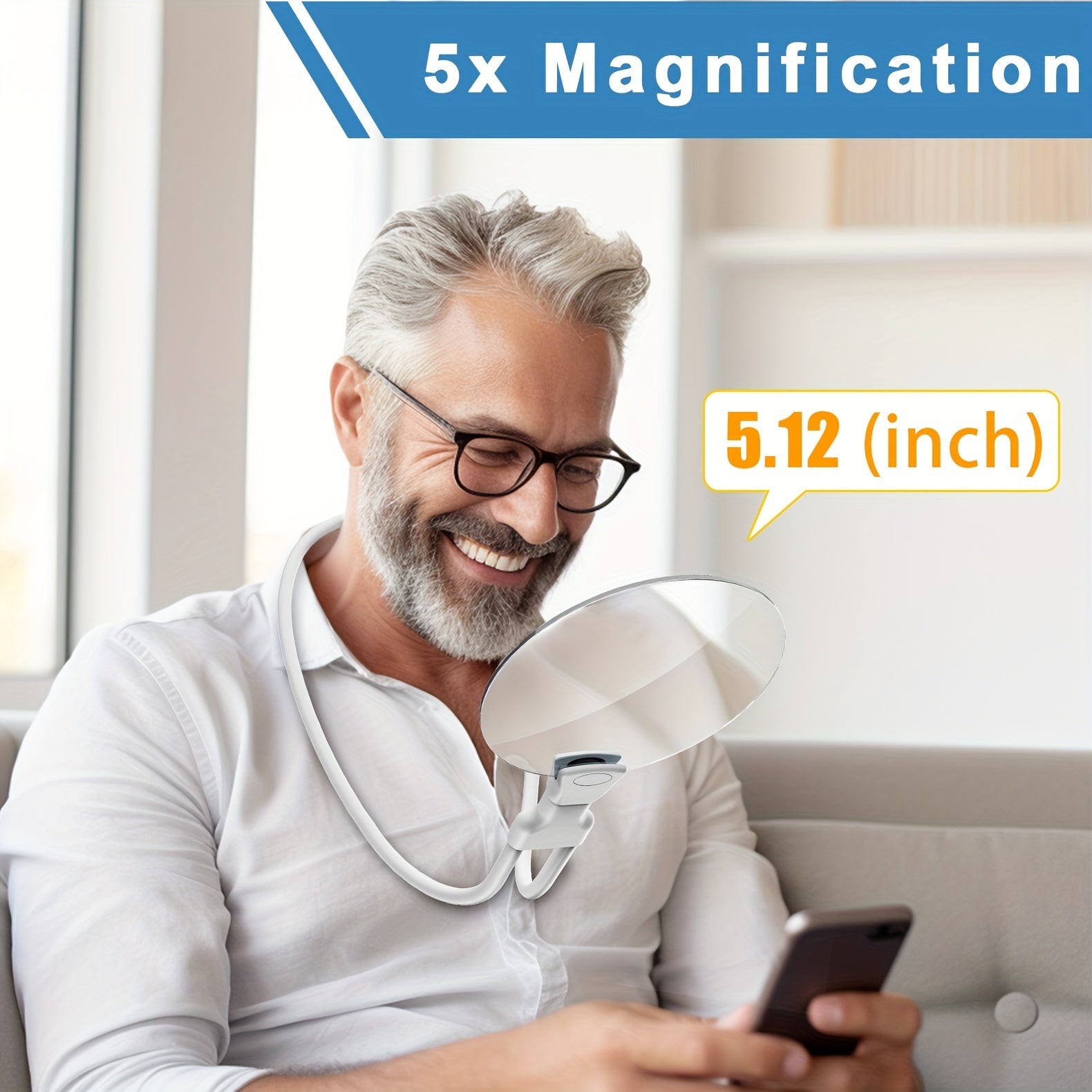 Lente d'ingrandimento Pro 5X – Ingranditore regolabile a mani libere per anziani e ipovedenti – Perfetto per leggere, cucire, fare lavori manuali e ispezioni