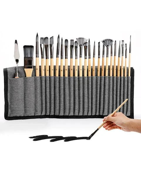 Set di Pennelli Professionali per Arte con Manici in Legno Naturale