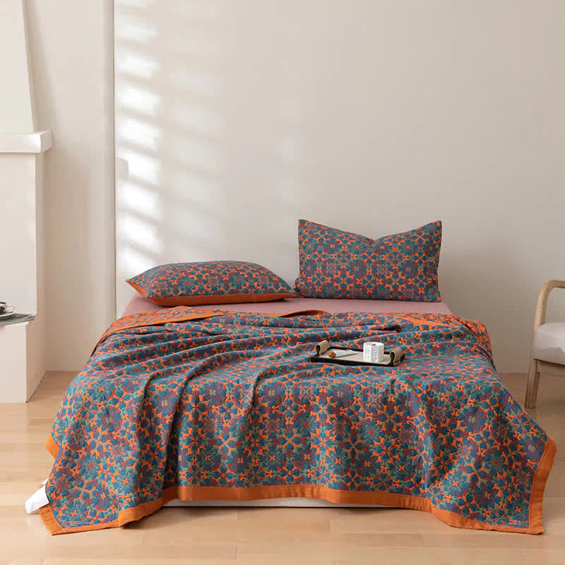 Piumone in Cotone a Sei Strati con Motivo Blu – TerraLoom Coperta Confortevole