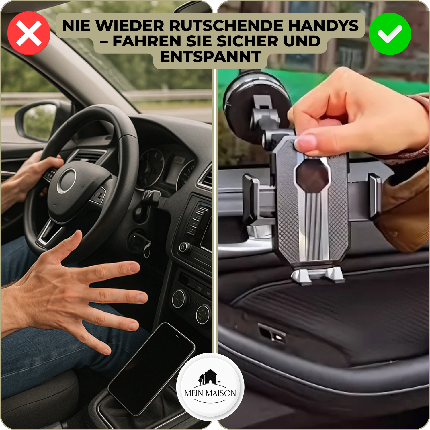 Supporto per telefono auto GripTech | Forte adesione del ventosa | Rotazione 360° | Uso con una mano
